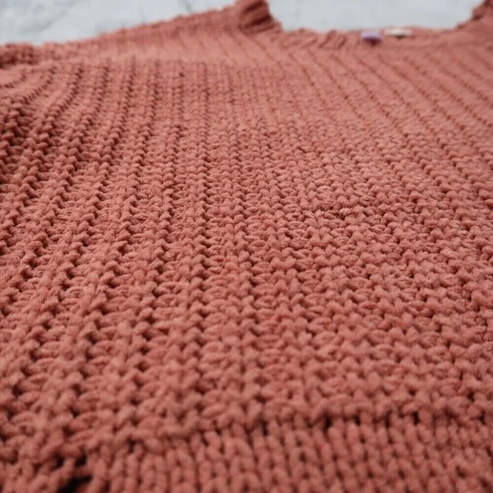 Alya Sweater Womens L Orange Chunky Knit Cropped Crewneck Long Sleeve Pullover - Picture 6 of 15